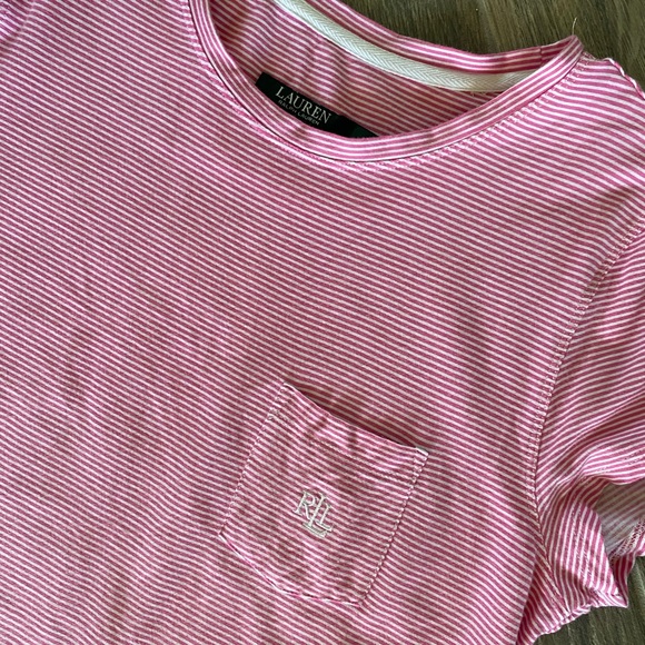 Lauren Polo Pink and White Striped Tee Shirt Dress Size Medium 🌿 - Picture 2 of 7